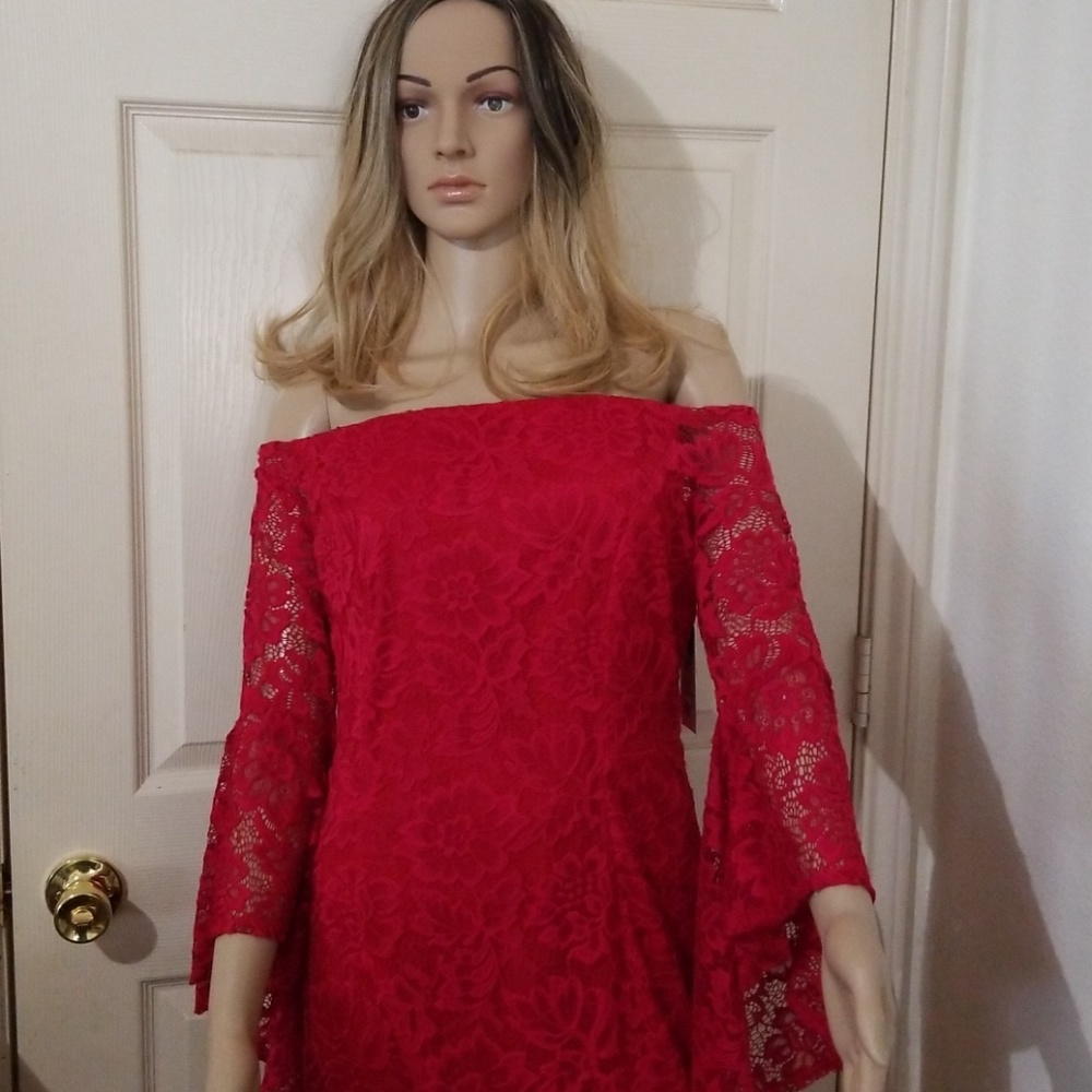 Beautiful Red Lace Off Shoulder Dress